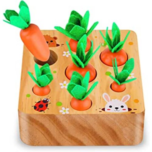 SKYFIELD Carrot Harvest Game Wooden Toy for Baby Boys and Girls 1 2 3 Year Old, Educational Shape Sorting Matching Puzzle Gift Toy with 7 Sizes Carrots.Great Montessori Toy for Toddlers 1-3
