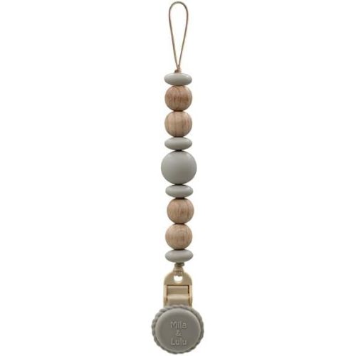 Silicone Pacifier Clip – Metal-Free, Rust-Free, 100% Food-Grade Silicone and Natural Beech Wood, Secure Pacifier Holder for Babies – Cloud - Mila & Lulu
