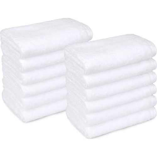 Amazon Basics Cotton Washcloths, Lightweight Quick-Dry, Absorbent Face and Body Towel Set, 12" x 12", White, 12-Pack