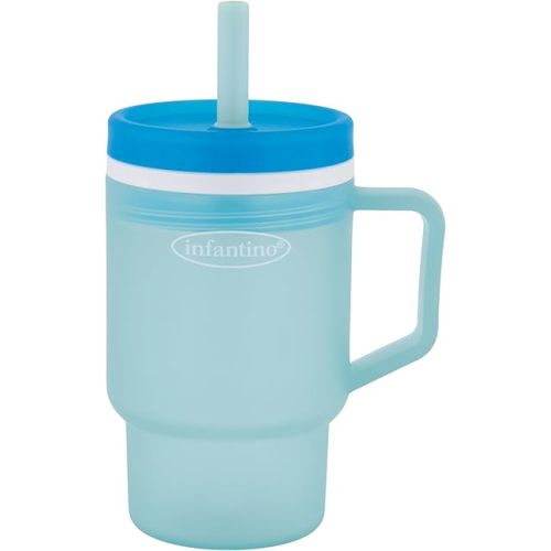 Infantino My 1st Tumbler, vaso de plástico duradero con popote y asa de silicona resistente a las fugas, para sobre la marcha, taza de transición sin BPA, azul Moody