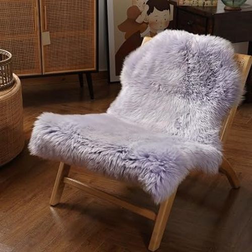 IRIWOOL Premium Genuine Fur Sheepskin Rug Real Australia Sheepskin Natural Luxury Fluffy Lambskin Fur Area Rug Seat Covers for Kids Bedroom Sofa Chair Cover (Light Purple, Single Pelt/2ft x 3ft)