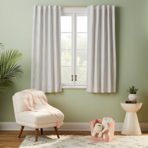 42"W x 63"L Irregular Mini Striped Kids' Blackout Window Curtain Panel Beige - Pillowfort™