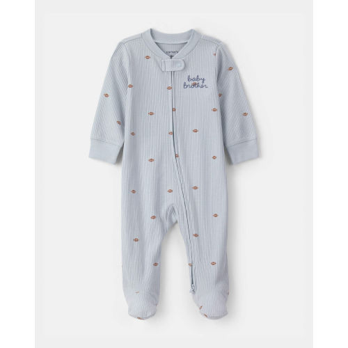 Baby Boy 'Baby Brother' Cotton 2-Way Zip Sleep & Play Pajamas - Blue | Carter's