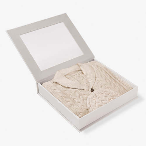 Wheat Horseshoe Cable Knit Cardigan & Hat Baby Boxed Gift Set WHEAT / 6-9M