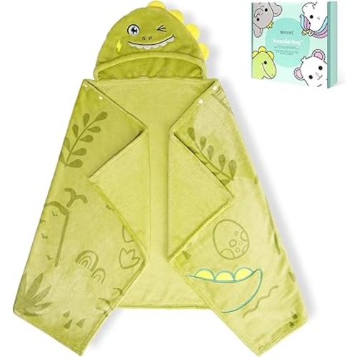 HECCEI HoodieHug Baby Towels, Premium Coral Fleece Bath Towel with Large Size-Ultra Absorbent for Baby Comfort- Great Gift for Newborn, Toddler and Kid (Dinosaur)