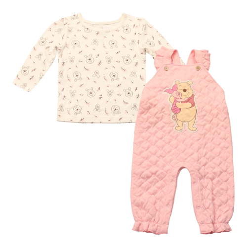 Disney Clothes Baby Girls 2-Piece Overall Set – Long Sleeve Top with Suspender Romper Minnie, Pooh, Bambi & Marie (Newborn–Infant)