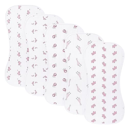 sleepyturtle 5 Pack Baby Burp Cloths, Unisex Newborn Burping Cloths, Soft and Absorbent Muslin Cotton, Large Size for Newborn, (Pink-cjl)