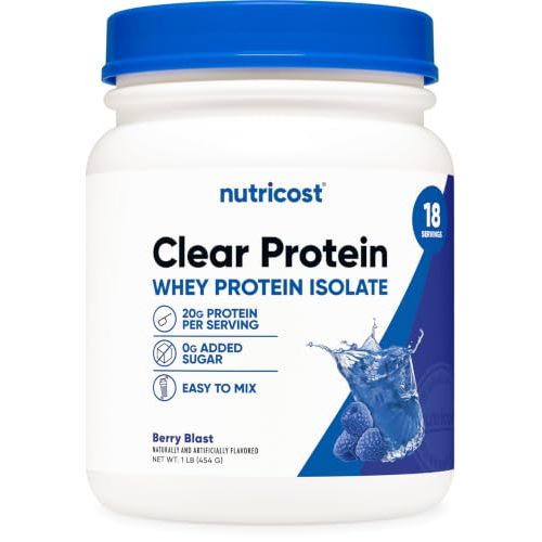 Nutricost Clear Whey Protein Isolate Powder (Berry Blast) 1 LB, Gluten-Free | 20g of Protein, 0g Added Sugar, GMO-Free