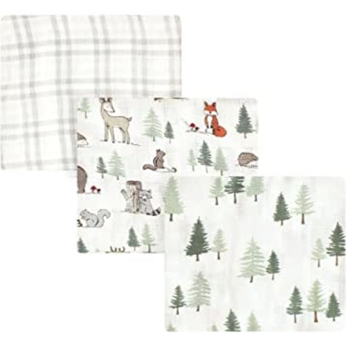 Hudson Baby Unisex Baby Cotton Muslin Swaddle Blankets, Forest Animals, 3-Pack