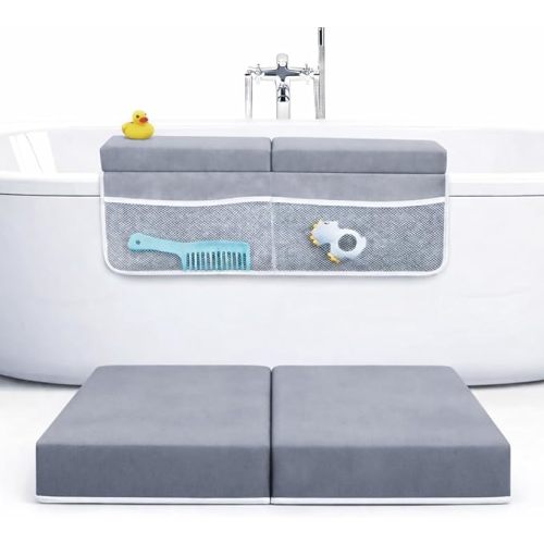 Rylor Premium Baby Bath Kneeler Mat & Elbow Rest Pad Set – Comfortable Bath Kneeler and Elbow Kneeling Rest Pad for Parents, Extra Long 26'', 2.4'' Thick, Non-Slip Support for Easy Bath Time (Grey)