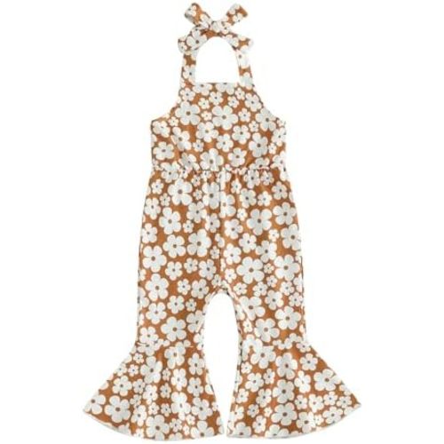 Toddler Kids Baby Girls Backless Suspenders Jumpsuit Bell Bottoms Pants Romper Summer Halter Overalls Flower Outfit