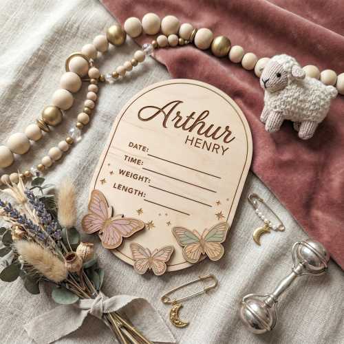 Custom Baby Announcement Sign, Butterfly Birth Stats Plaque, Personalized Newborn Name Sign, Wooden Nursery Decor, Welcome Baby Gift