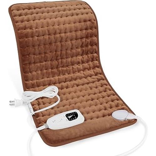 Deepsoon Heating Pad,Electric Heating Pads for Back,Neck,Abdomen,Moist Heating Pad for Shoulder,Knee,Arms,Legs,Dry/Moist Heat & Auto Shut Off,Birthday Gifts for Men and Women,Brown,24x12 Inch