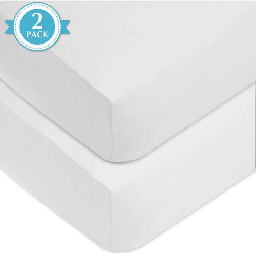 American Baby Company Classic White Cotton Fitted Sheets, Crib Bed, 2 Pieces