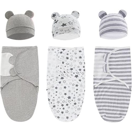 3-Pack Organic Baby Swaddle Sleep Sacks 0-3 Months Newborn(Grey)