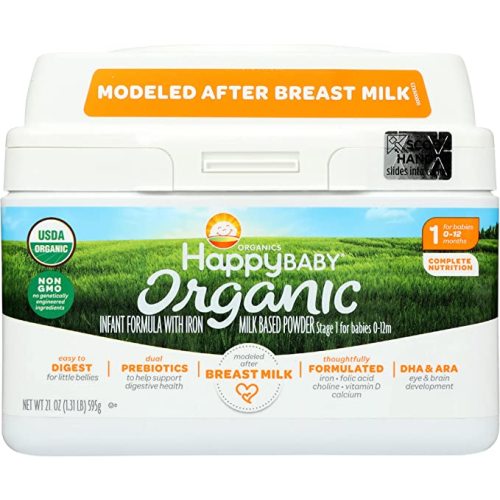 Happy Baby Organics Infant Formula, Milk Based Powder with Iron Stage 1, 21 Ounce (Pack of 1) packaging may vary