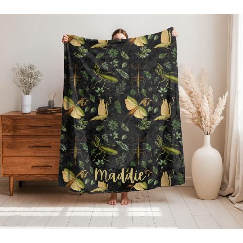 Praying Mantis Blanket, Plush Throw, Insect Gift, Insects Home Decor, Personalized Gifts