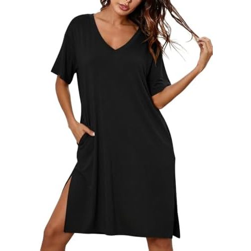Ekouaer Womens Plus Size Nightgown Bamboo Viscose Short Sleeve Sleepshirt