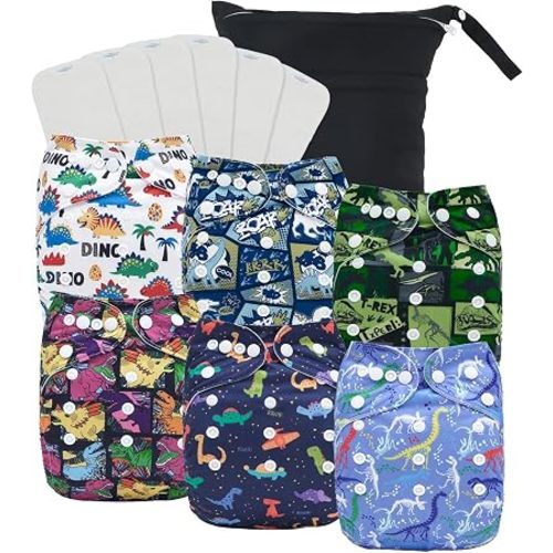 babygoal Newborn Cloth Diapers Pack of 13 for 5-12lbs Preemie Boy, Cloth Diaper Covers 6 Pack with 6pcs Inserts and Wet Bag, Reusable Washable & Waterproof
