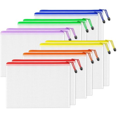 SUNEE 12pcs Mesh Zipper Pouch 11x16, Large Storage Bags for Board Game & Puzzle Organizing, Reusable Plastic Zip Organizer for Travel (A3, 6 Colors)