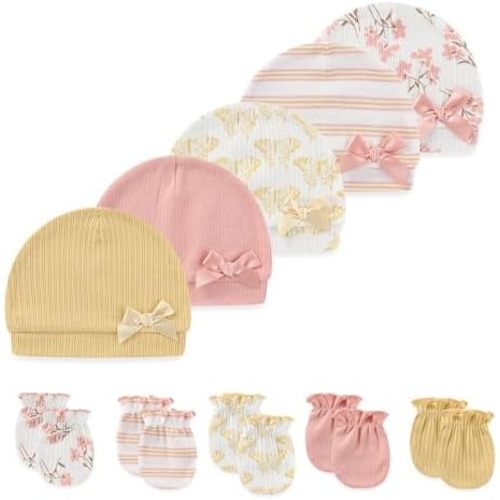 10 Pieces Newborn Baby Cotton Cap and Mitten Sets