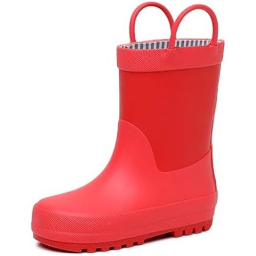 RAINANGEL Botas de lluvia para niños pequeños con asas fáciles de colocar, impermeables, de goma natural premium, ligeras, flexibles con tracción para niños