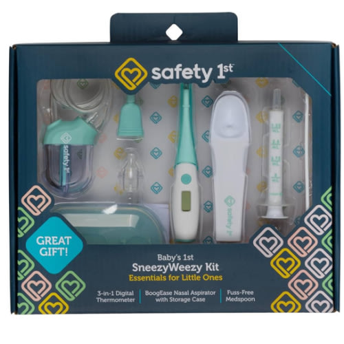 Safety 1st Baby’s 1st SneezyWeezy Kit, BoogEase Nasal Aspirator, 3-in-1 Digital Thermometer, Fuss Free Medspoon, Infant Healthcare Set, Easy-Clean Snot Sucker, Medicine Feeding Spoon