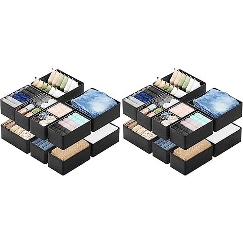 SpaceAid Drawer Organizer Clothes, 24 Pack Dresser Organizer Bins for Nursery, Closet Organization and Storage Dividers for Clothing, Baby Clothes, Underwears, Socks (Black)