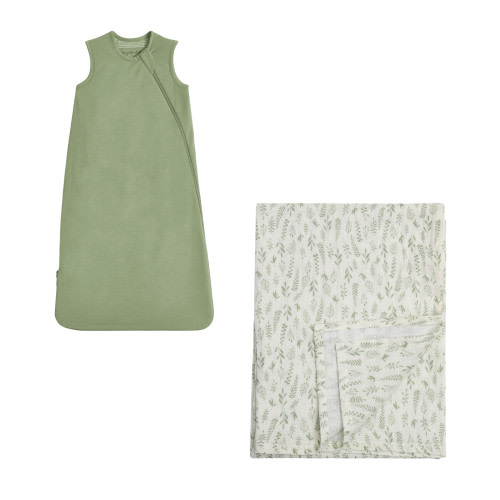 Tiny Kind Swaddle Blanket & Sleep Bag Set - Multi Leaf Sage, Small