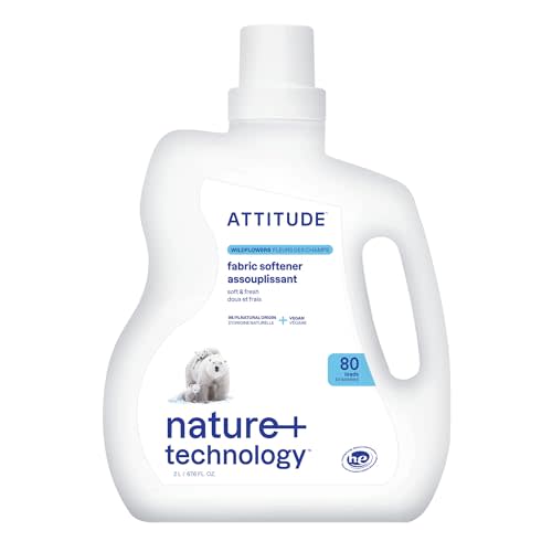 ATTITUDE Liquid Fabric Softener, Plant-Based & Vegan, HE Compatible, Naturally Derived, Wildflowers Scent, 80 Loads, 67.6 Fl Oz