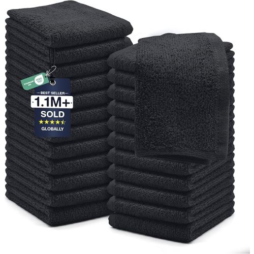 DAN RIVER 24 Pack Cotton Wash Cloths Set for Showering [12x12] Charcoal