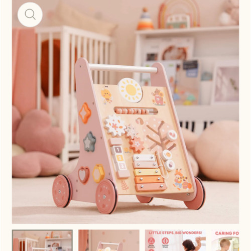 ROBUD Wooden Pink Baby Push Walker