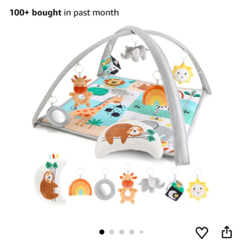 The Peanutshell Unisex Baby Play Gym & 7-in-1 Play Mat - Playmat Baby Toys 0-6, 6-12 Months Tummy Time Mat with Hanging Toys, Soft Padded for Newborns, Infants - Safari