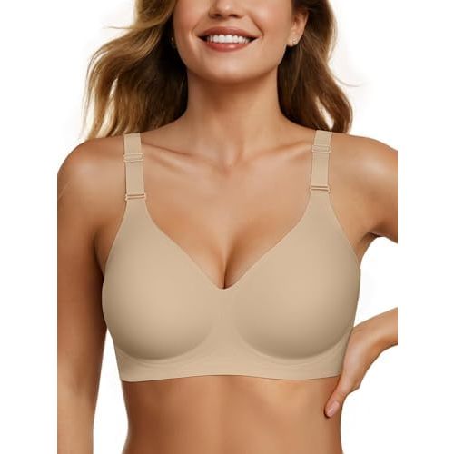 OEAK Womens Seamless Bras Comfortable Bra No Underwire Full Support Bralette Push Up Plus Size V Neck Sleeping Tshirt Bras