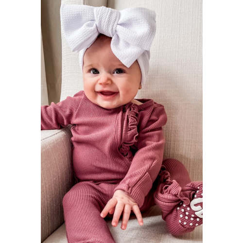 Boysenberry Bamboo Waffle Ruffle Zipper Footie