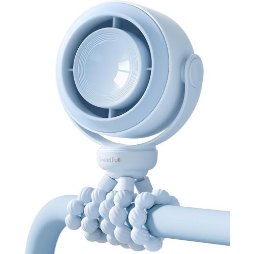 SWEETFULL Portable Stroller Fan, Pinch-Proof Baby Fan, 5-Speed Quiet Mini Clip on Fan, USB-C Rechargeable Battery, LED Display for Car Seat, Crib & Travel - Blue