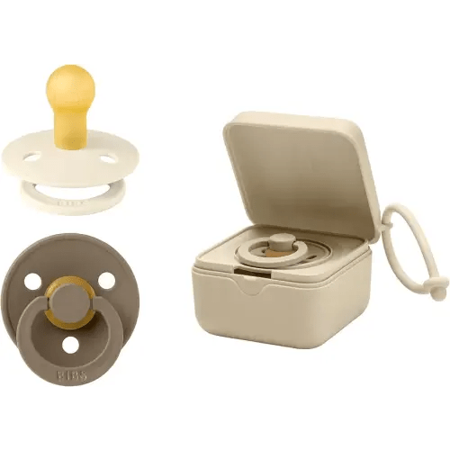Bibs Baby Pacifier Box Bundle | Colorful Pacifiers & Pacifier Box - Essential Kit for Happy Babies & Busy Parents | Vanilla