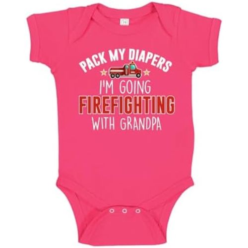 Pack My Diapers I'm Going Firefighting with Grandpa Baby Bodysuit One Piece Or Toddler T-Shirt Firefighter Baby Clothes