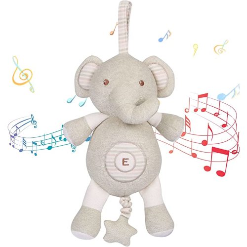 COTTONEBEBE Baby Toys, Stuffed Animal Toy with Lullaby Music for Infant Babies 0 3 6 12 to 36 Months Boy & Girl,Ideal Gift for Newborn (Little Elephant, Cotton)