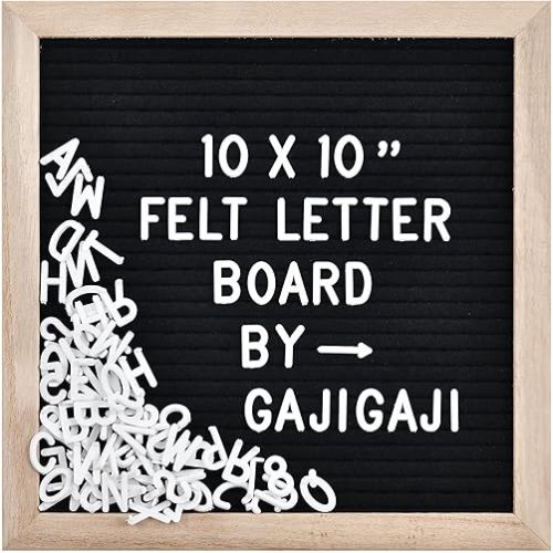 Felt Letter Board with 294 Letters, Numbers, Symbols - 10x10 inch Changeable Message Board with Wooden Frame Wall Mount (Black)