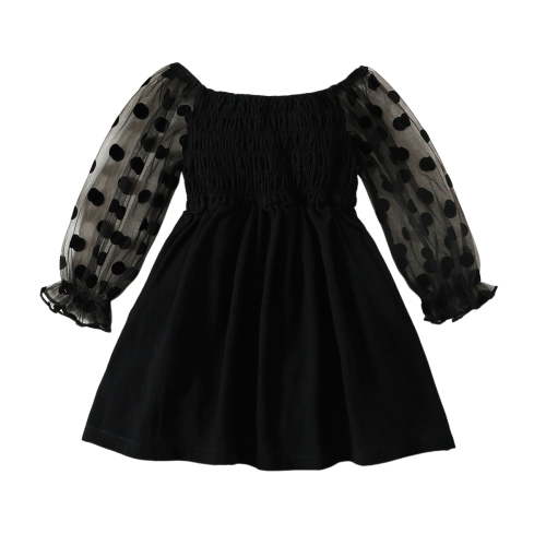 18 Months Baby Girls Dress 24 Months Girls Long Sleeve Dress Solid Color Off-the-shoulder Toddler Girls Dress Black