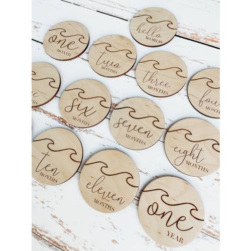 Wooden Monthly Milestone Disc For Baby Photo | Nautical Ocean Theme, Monthly Milestone Marker, New Baby Shower Gift, Newborn Milestone Cards