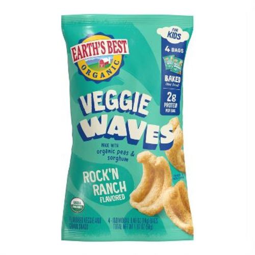 Earth's Best Organic Veggie Waves - Rock'n Ranch - 4ct: Toddler Baby Snacks, 1.97oz Bag