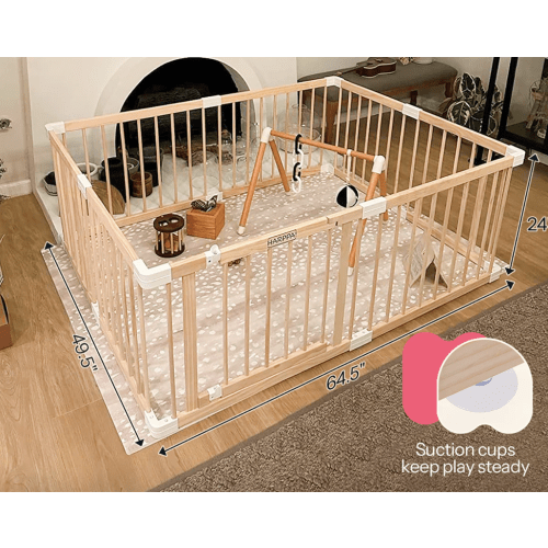 HARPPA Grovi Wooden Baby Gate Playpen | Non-Toxic Foldable DIY Adjustable Play Yard for Infants & Toddlers – Natural Finish Baby Fence for Small & Large Spaces