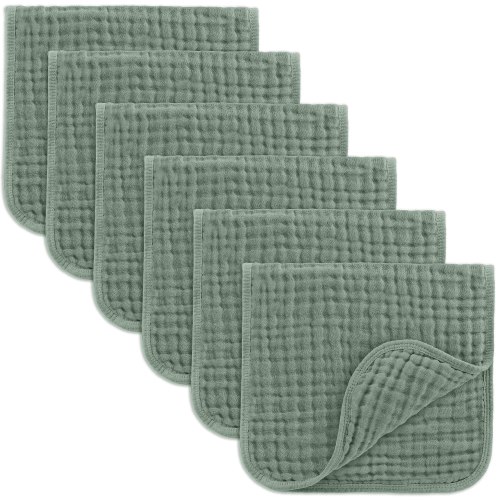 Comfy Cubs, Muslin Burp Cloths, Green, 6 Layers, 20x10 inches