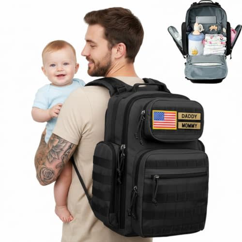 MIRACOL Diaper Bag Tactical for Dad: 40L Rugged Military-Style Dad Baby Backpack with 16+ Pockets - Water-Resistant 900D Fabric & MOLLE for Organized Travel Gear