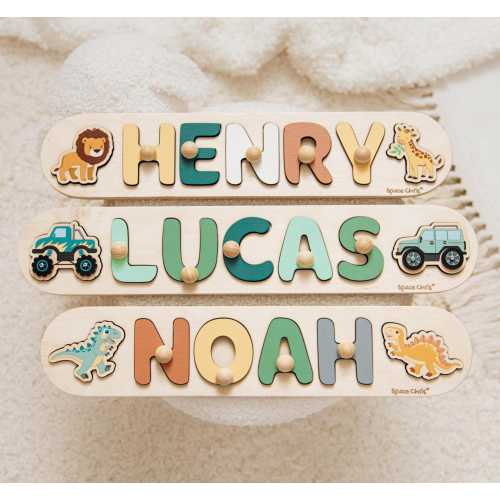 Name Puzzle for Baby Boy Baptism Gift Wooden Montessori Puzzle Toys For Toddlers First Gift For Kids Personalized Newborn Baby Boy Gift