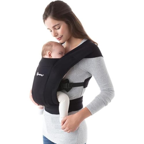 Ergobaby Embrace Baby Carrier Newborn to Toddler - Lightweight Ergonomic Baby Carriers - Cozy Essentials (7-25 Pounds), Ponte Knit, Pure Black