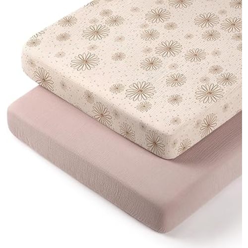 lulumoon Pack N Play Sheets Muslin: Cotton Fitted Sheets for Pack and Play Mattress - Soft Playard Sheets for Boys and Girls