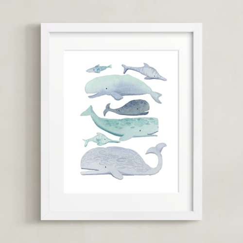 Blue Whales Open Edition Children's Art Print by Kelsey Carlson